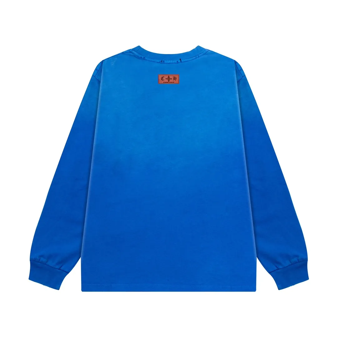 P220 CHROME HEARTS LoGo is fashionable and elegant, with dropped shoulders. The fabric is made of 26s double-yarn combed cotton compact spinning yarn with a weight of 280. It is matched with 1*1 Salona rib. The fabric is fermented and has a loose fit. Color: Blue Size: S～XXL